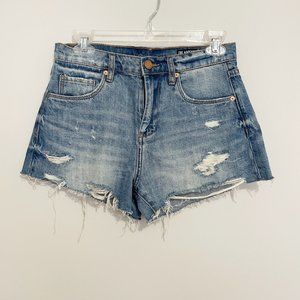 Blank NYC High Waist Distressed Denim Shorts - Blue